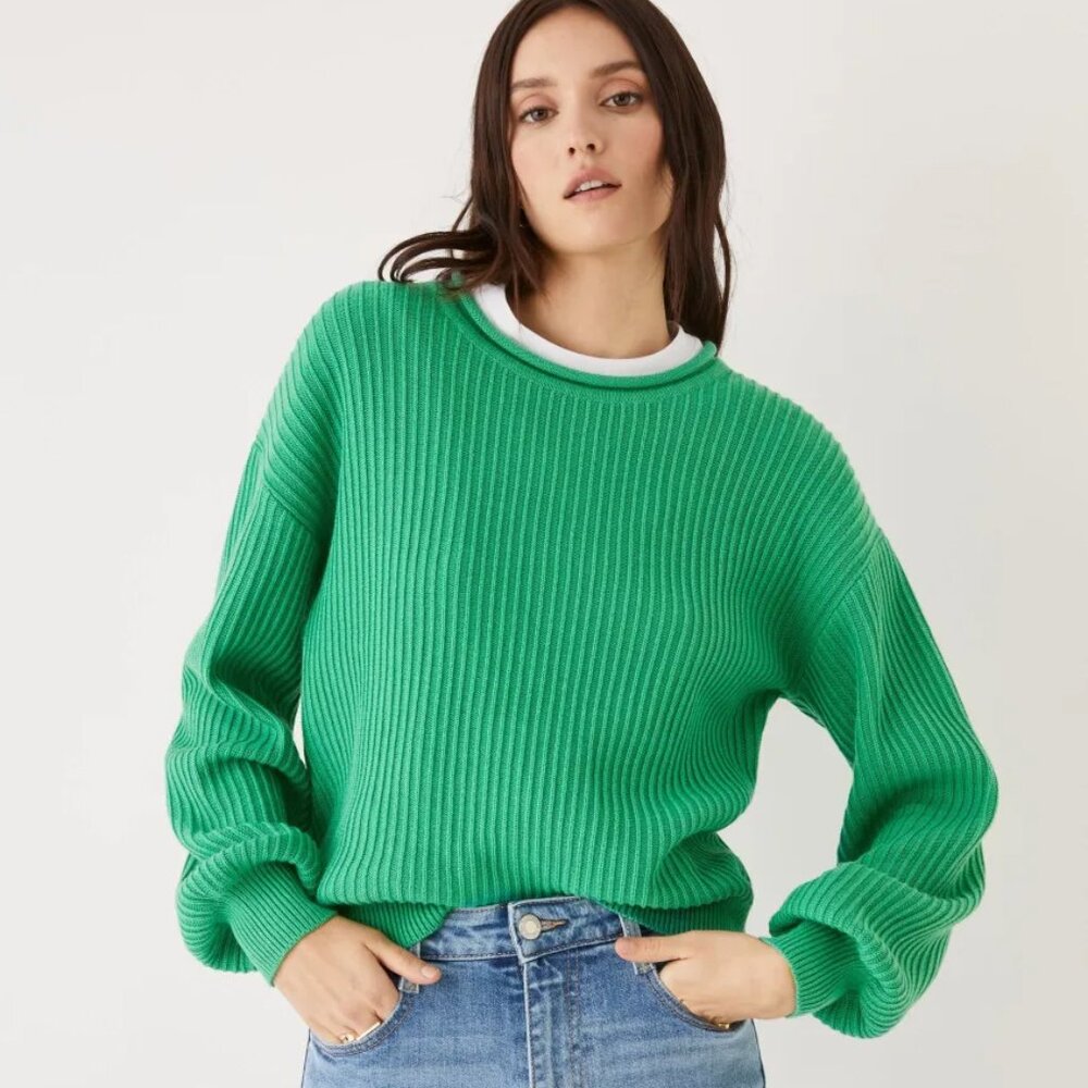 Frank & Oak Ribbed Crewneck Sweater in Bright Green